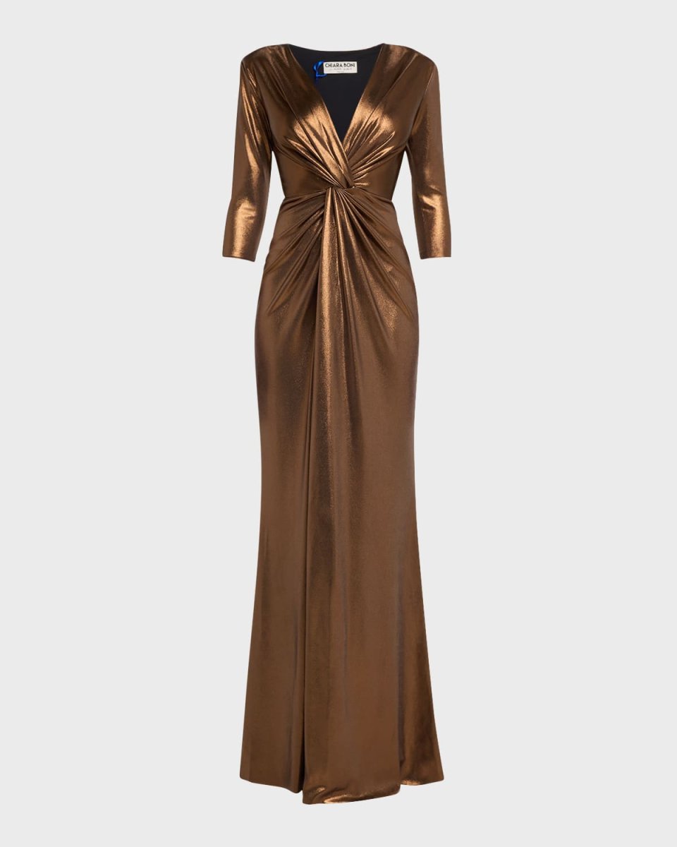 Deep V-Neck Metallic Twist Gown